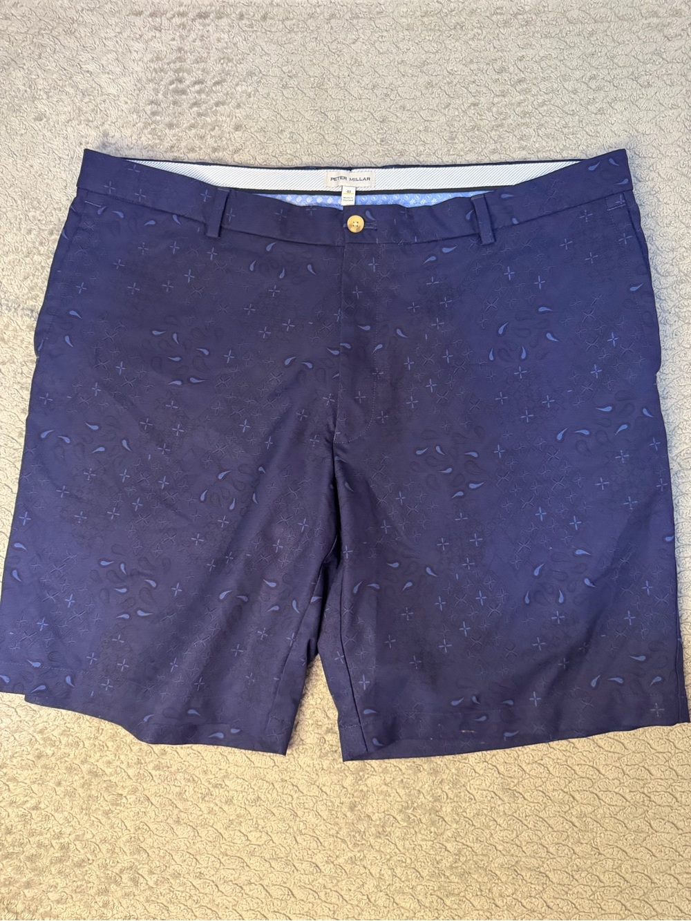 Peter Millar Navy Embossed Pattern Flat-Front Men’s Shorts